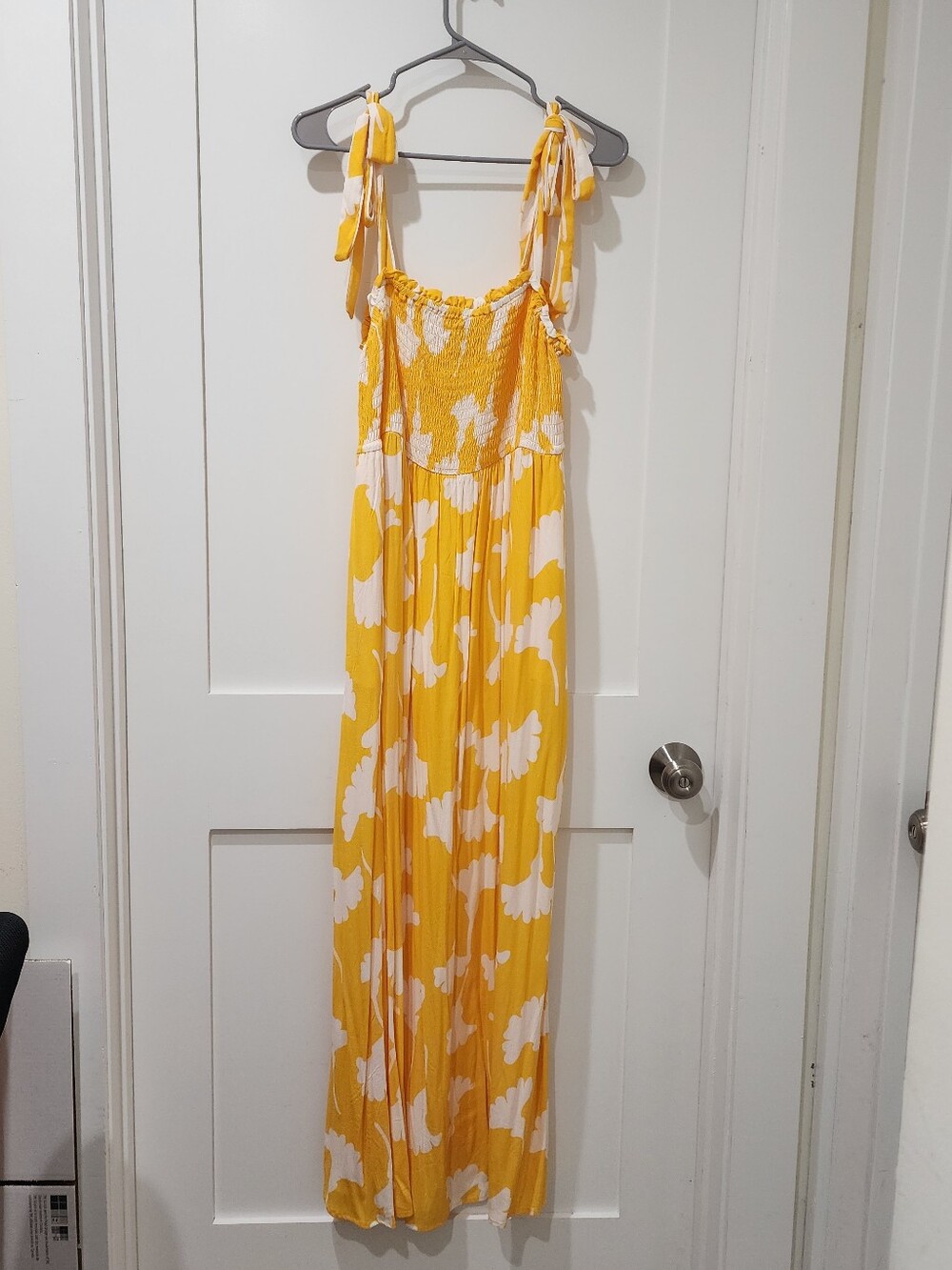 Diane Von Furstenberg Yellow and White Tie-Shoulder Maxi Dress